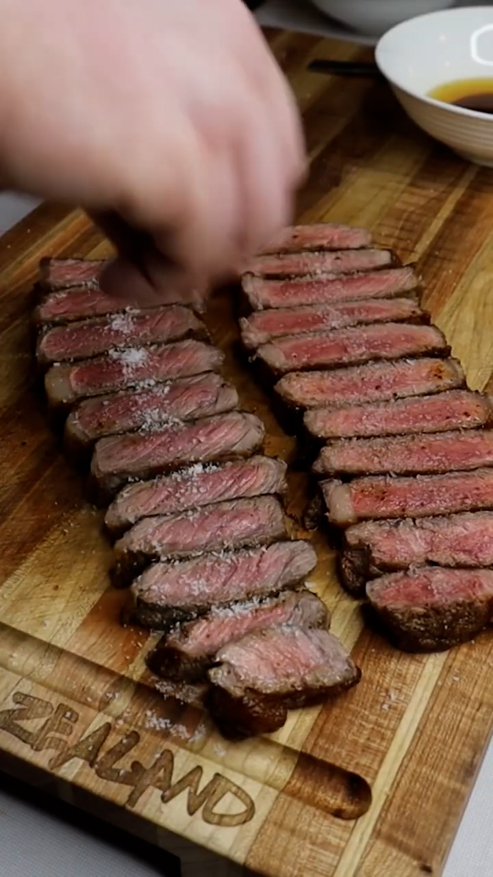 Perfectly seared New York strips