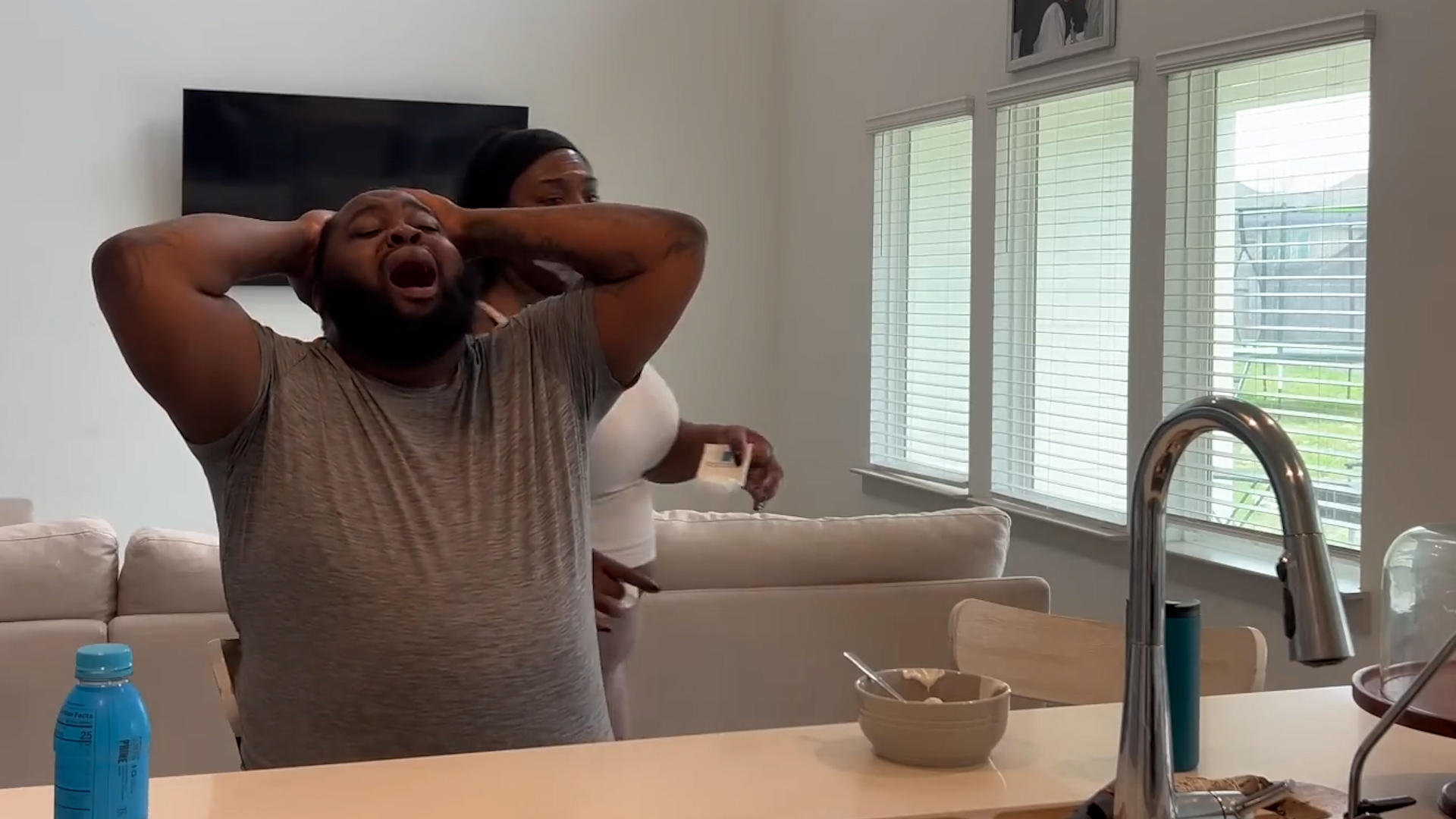 Husband's stunned reaction when he found out he ate lotion off his plate