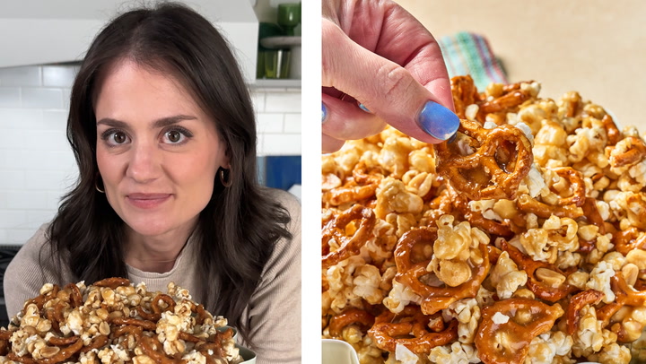Caramel Nut Popcorn Snack Mix Recipe