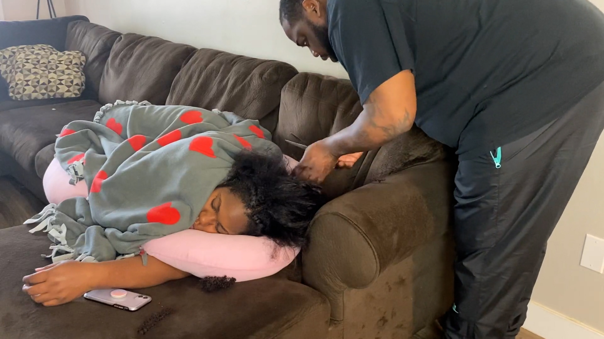 Wife's face when she felt her hair after her nap