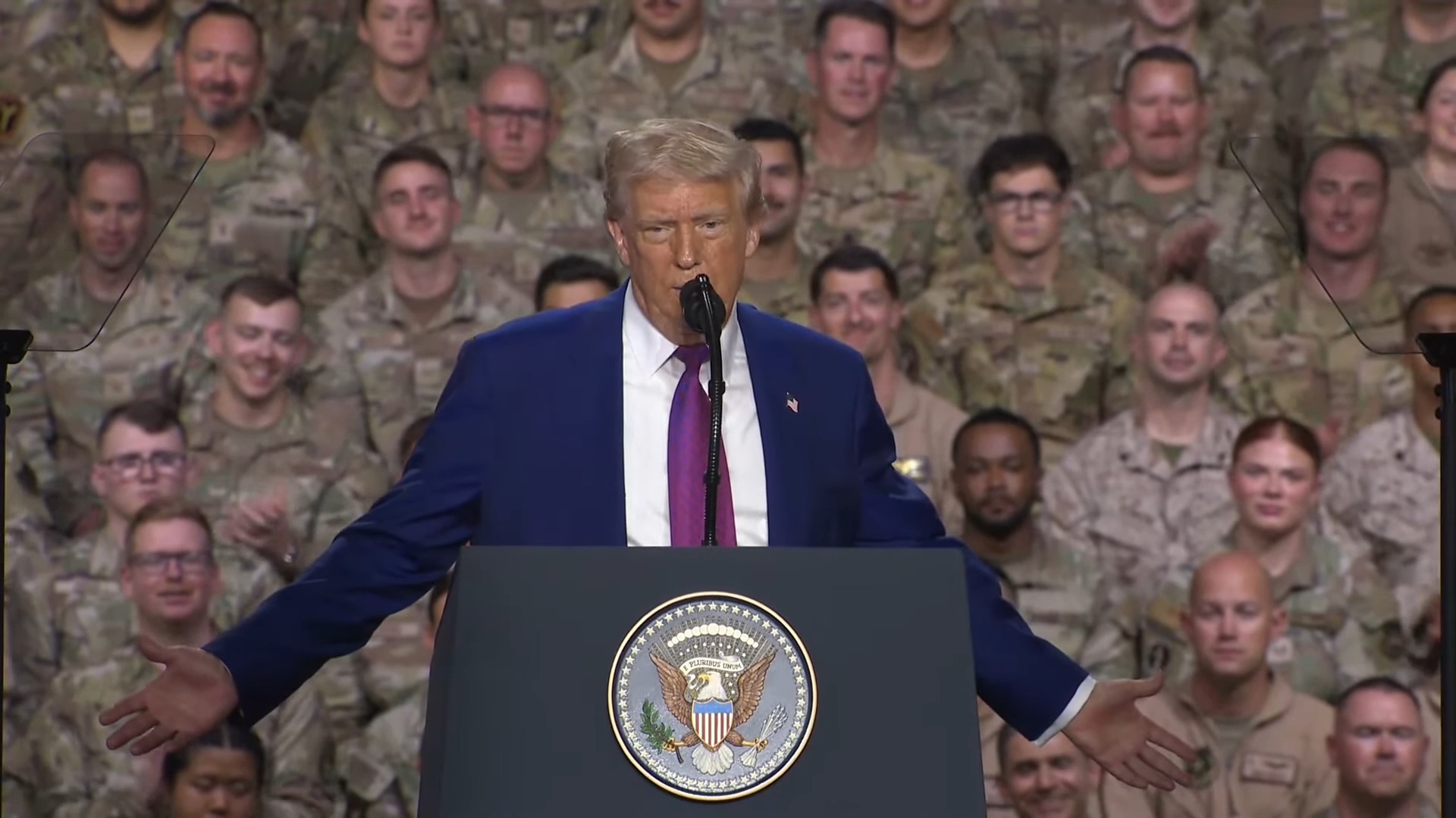 Remarks to Troops - Trump: "Without us, they're speaking German, maybe a little Japanese too"